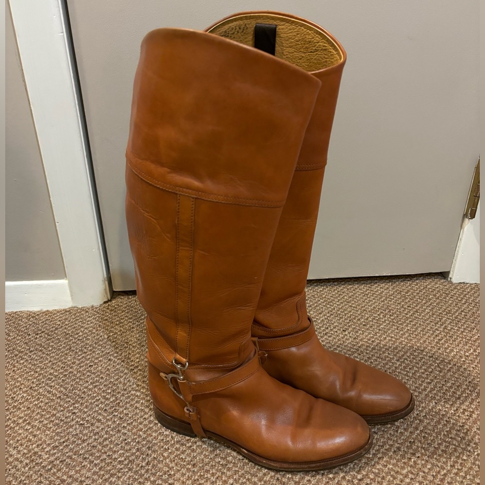 Ralph Lauren Purple Label women’s leather boots with silver buckles Sz 9B